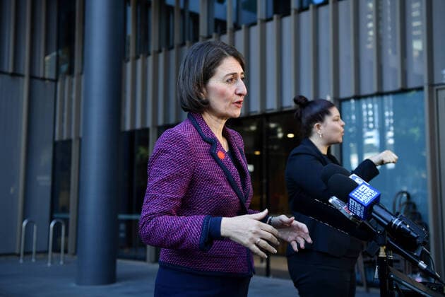 GLADYS BEREJIKLIAN CORONAVIRUS PRESSER, NSW Premier Gladys Berejiklian speaks to the media during a press conference in Sydney, Tuesday, April 14, 2020. ( NO ARCHIVING, EDITORIAL USE ONLY, NO USE IN BOOKS WITHOUT CONSENT SYDNEY NSW AUSTRALIA  Copyright: xJOELxCARRETTx 20200414001463383211