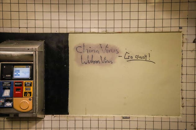 April 13, 2020, New York, NEW YORK, EUA: New York Metro is seen with message referring to China during coronavirus pandemic COVID-19 in the United States. New York EUA - ZUMAc233 47185352st Copyright: xVanessaxCarvalhox