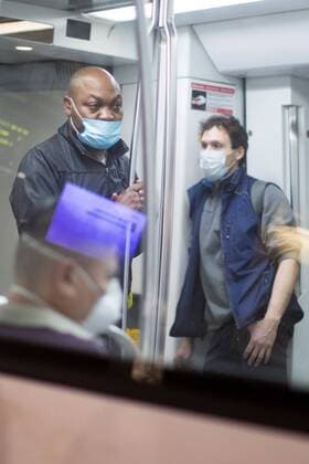 Several commuters are on board a subway train in Barcelona, northeastern Spain, 14 April 2020. Central government decided that some non-essential economic activities resume its work from 13 April after two weeks amid the lockdown caused by coronavirus outbreak. Coronavirus crisis !ACHTUNG: NUR REDAKTIONELLE NUTZUNG!  Copyright: xMartaxPerezx GRAFCAT4859 20200414-637224647483472223