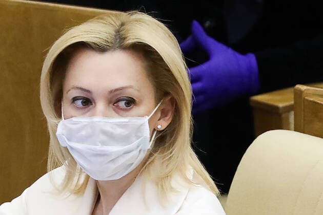 MOSCOW, RUSSIA - APRIL 14, 2020: Olga Timofeyeva, Deputy Chairperson of the Russian State Duma, wears a face mask during a State Duma plenary meeting. Anton Novoderezhkin TASS  TS0D5A6D