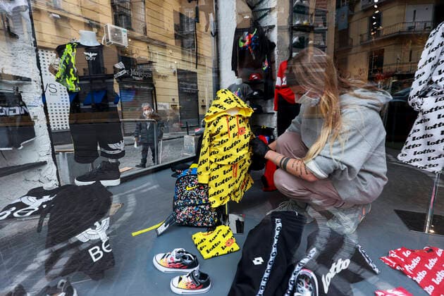 Naples 14-04-2020 Coronavirus emergency (COVID-19) partial opening for children s clothing stores only on Tuesdays and Fridays Ramona owner of the Ko store in Corso Umberto prepares the shop for sale (Newfotosud) (napolipress Fotogramma, Naples - 2020-04-14) p.s. la foto e utilizzabile nel rispetto del contesto in cui e stata scattata, e senza intento diffamatorio del decoro delle persone rappresentate  Copyright: xnapolipressx xFOTOGRAMMAx