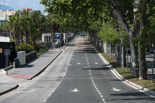 April 14, 2020, Malaga, Spain: Paseo de los Curas street empty due to the confinement regulations amid coronavirus outbreak..Spaniards get back to their jobs after finishing the standstill of all work activities and services not essential due to the alarm state caused by the outbreak of coronavirus disease (COVID-19) in Spain. Malaga Spain - ZUMAs197 20200414_zaa_s197_081 Copyright: xJesusxMeridax