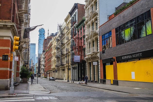 April 14, 2020, New York, NEW YORK, EUA: Empty streets and shops closed in New York s Soho neighborhood during the Coronavirus COVID-19 pandemic in the United States. New York EUA - ZUMAc233 47189155st Copyright: xVanessaxCarvalhox
