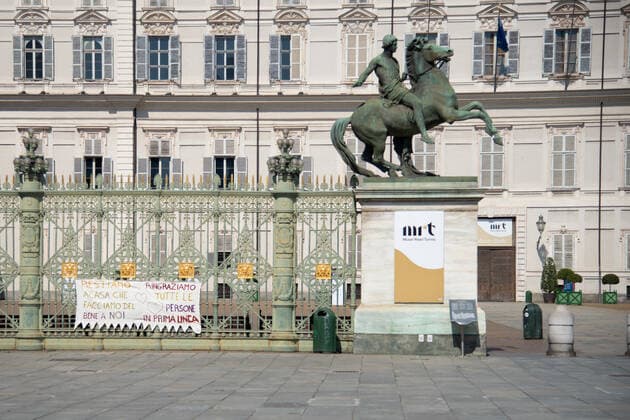 Italy: Turin lockdown 14th April 2020 A view shows Piazza Castello and a deserted Turin on April 14, 2020 in Italy, during the country s lockdown aimed at curbing the spread of the COVID-19 infection, caused by the novel coronavirus. Turin Piedmont Turin Italy Copyright: AlbertoxGandolfo