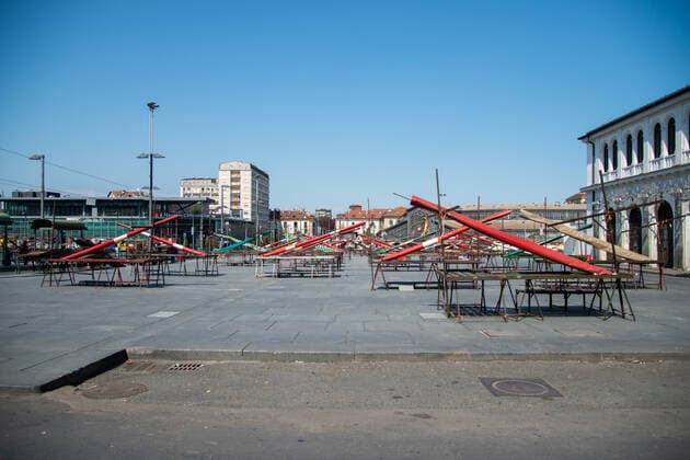 Italy: Turin lockdown 14th April 2020 A view shows Porta Palazzo and a deserted Turin on April 14, 2020 in Italy, during the country s lockdown aimed at curbing the spread of the COVID-19 infection, caused by the novel coronavirus. Turin Piedmont Turin Italy Copyright: AlbertoxGandolfo
