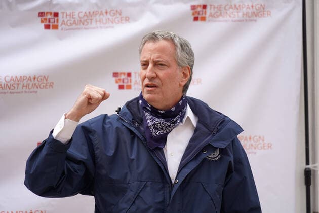 April 14, 2020, New York, New York, USA: Mayor BILL DI BLASIO holds a press conference at The Campaign Against Hunger Food Pantry,.Brooklyn, NY.April 14, 2020.Photos by Sonia Moskowitz. New York USA - ZUMAm334 20200414_zep_m334_012 Copyright: xSoniaxMoskowitzxGordonx