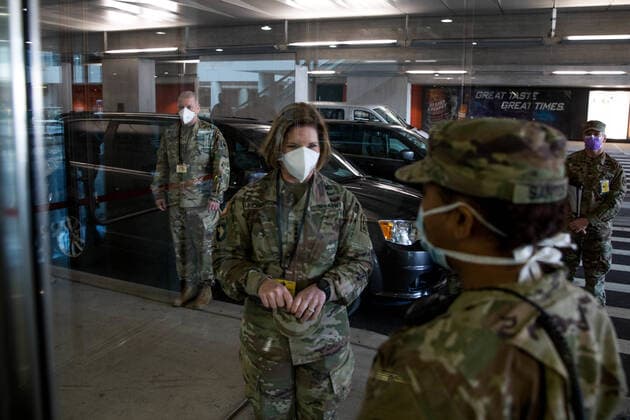 April 15, 2020, Manhattan, New York, United States Of America: NEW YORK (April 14, 2020) Lt. Gen. Laura Richardson, commanding general of U.S. Army North, gets screened for COVID-19 before entering the Javits New York Medical Station, April 12, 2020. In support of the Department of Defense COVID-19 response, U.S. Northern Command, through U.S. Army North, is providing military support to the Federal Emergency Management Agency to help communities in need. Manhattan United States Of America - ZUMAs214 20200415_zaa_s214_001 Copyright: xSMGx