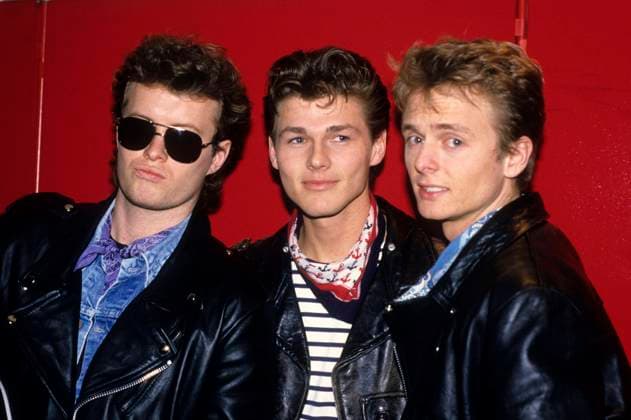 Magne Furuholmen, Morten Harket und Pal Waaktaar-Savoy von a-ha vor einem Konzert der Stay on these Roads -Tour im NEC. Birmingham, 25.03.1988