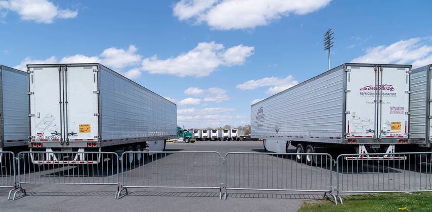 Live in New York amid COVID-19 epidemic Dozens of refrigerated trucks and containers seen on Randall s Island prepared for influx of dead bodies as makeshift morgues amid COVID-19 pandemic New York New York United States Copyright: LevxRadin