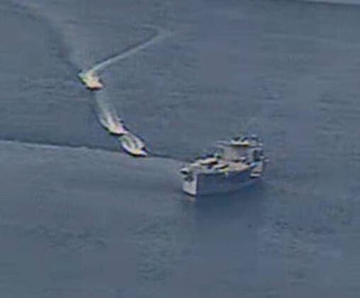 NORTH ARABIAN GULF (April 15, 2020) Iranian Islamic Revolutionary Guard Corps Navy (IRGCN) vessels conducted unsafe and unprofessional actions against U.S. Military ships by crossing the ships? bows and sterns at close range while operating in international waters of the North Arabian Gulf. The expeditionary mobile sea base USS Lewis B. Puller (ESB 3) is conducting joint interoperability operations in support of maritime security in the U.S. 5th Fleet area of operations. Where: Arabian Gulf When: 15 Apr 2020 Credit: Cover Images **Editorial use only ** Copyright: xx 40449627 EDITORIAL USE ONLY. NOT FOR USE BY NEWSPAPERS BASED IN THE UK.
