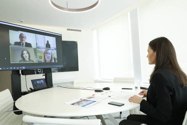17-04-2020 Madrid Queen Letizia attends a videoconference, the presidents of Confe Aspace Madrid and the Association ‘El Despertar’ have explained the aggravated difficulties of people suffering from cerebral palsy before COVID19 at Zarzuela Palace in Madrid, Spain  Copyright: xPPEx