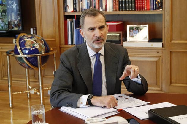 17-04-2020 Madrid King Felipe attends a videoconference with the Andalusian olive growers at Zarzuela Palace in Madrid, Spain  Copyright: xPPEx