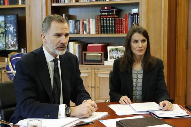 21-04-2020 Madrid Queen Letizia and King Felipe attends a videoconference with Farmaindustria in the context of the coronavirus outbreak COVID19 at Zarzuela Palace in Madrid, Spain  Copyright: xPPEx