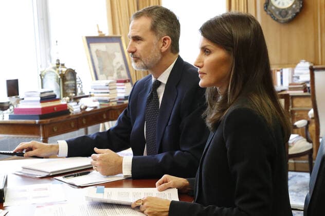 21-04-2020 Madrid Queen Letizia and King Felipe attends a videoconference with CSIC researchers in the context of the coronavirus outbreak COVID19 at Zarzuela Palace in Madrid, Spain  Copyright: xPPEx