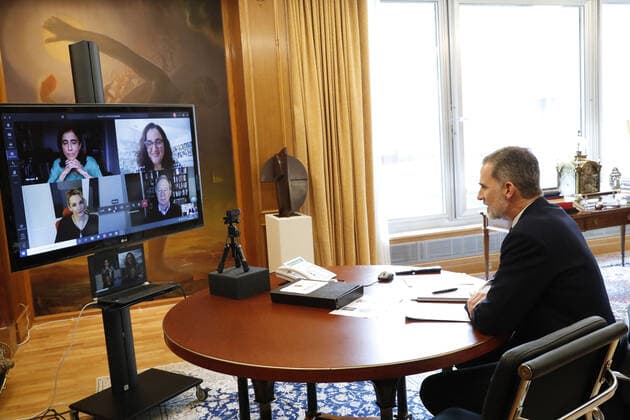 21-04-2020 Madrid King Felipe during a videoconference with Microsoft President Brand Smith at Zarzuela Palace in Madrid, Spain  Copyright: xPPEx