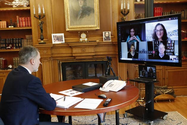 21-04-2020 Madrid King Felipe during a videoconference with Microsoft President Brand Smith at Zarzuela Palace in Madrid, Spain  Copyright: xPPEx