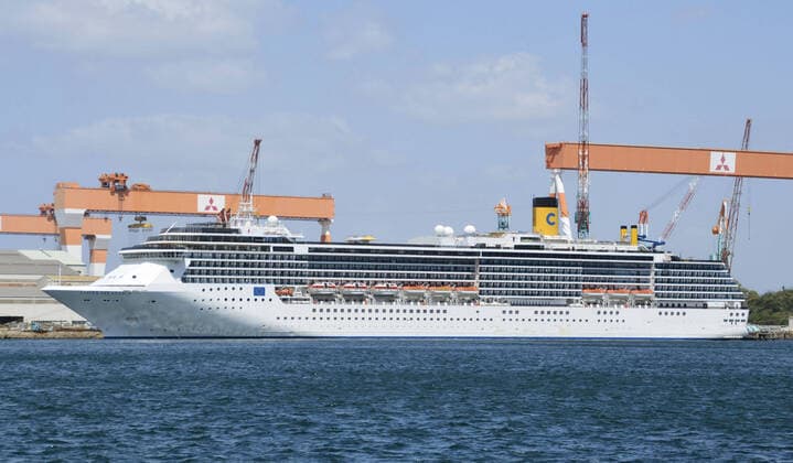 Coronavirus outbreak on cruise ship anchored in Japan Photo taken April 22, 2020, shows the Costa Atlantica cruise ship, which has no passengers on board, anchored at a port in Nagasaki, southwestern Japan. At least 34 of the 623 crew members have tested positive for the new coronavirus. 