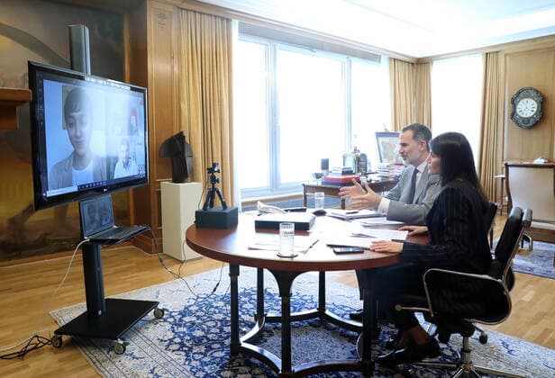 22-04-2020 Madrid Queen Letizia and King Felipe attends a videoconference with managers of the Youth Council of Spain in the context of the coronavirus outbreak COVID19 at Zarzuela Palace in Madrid, Spain  Copyright: xPPEx