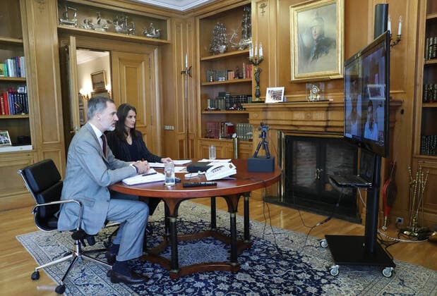 22-04-2020 Madrid Queen Letizia and King Felipe attends a videoconference with managers of the Youth Council of Spain in the context of the coronavirus outbreak COVID19 at Zarzuela Palace in Madrid, Spain  Copyright: xPPEx