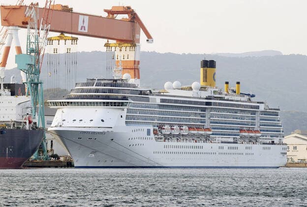 Coronavirus outbreak on cruise ship anchored in Japan The Costa Atlantica cruise ship is anchored in Nagasaki, southwestern Japan on April 23, 2020. The Nagasaki prefectural government said the same day that 48 of 623 crew members have so far tested positive for the new coronavirus. 