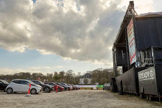 Mads Langer spiller til en udsolgt drive-in koncert paa Tangkrogen i Aarhus, fredag den, 24. april 2020.. , Aarhus Denmark