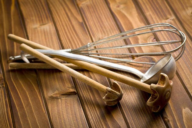 kitchenware on wooden table old kitchenware on wooden table  Copyright: xjirkaejcx 9833796