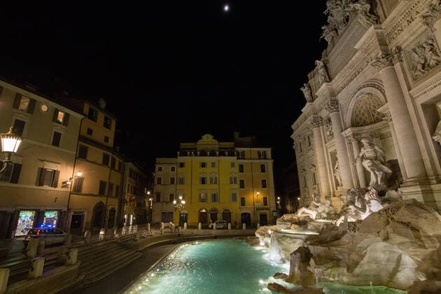Italy: Rome by night during lockdown for Covid-19 View of Trevi Fountain at night during the lockdown Roma Italy Copyright: MatteoxNardone