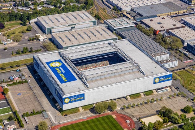 Luftbild, MERKUR SPIEL-ARENA Fußballstadion, Düsseldorf, Rheinland, Nordrhein-Westfalen, Deutschland !ACHTUNGxMINDESTHONORARx60xEURO!