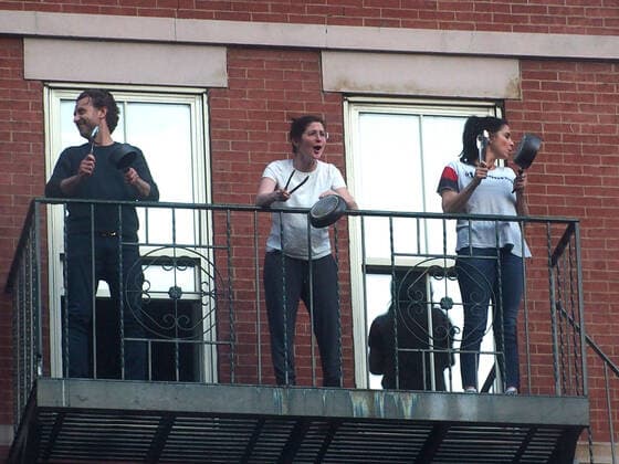 May 2, 2020, New York, New York, USA: Comedian Actor Sarah Silverman comes out on her fie escape to show support for the first responders who are battling the Covid 19 pandemic. New York USA - ZUMAct2_ 20200502_zaf_ct2_007 Copyright: xBrucexCotlerx
