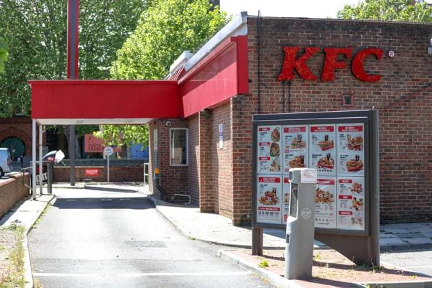 KFC has decided to reopen most of its branches across the UK for takeaway orders only, but its Drive Through branch in Old Kent Road is seen deserted in London on Tuesday, May 5, 2020.(Photo Vudi Xhymshiti)  VXP