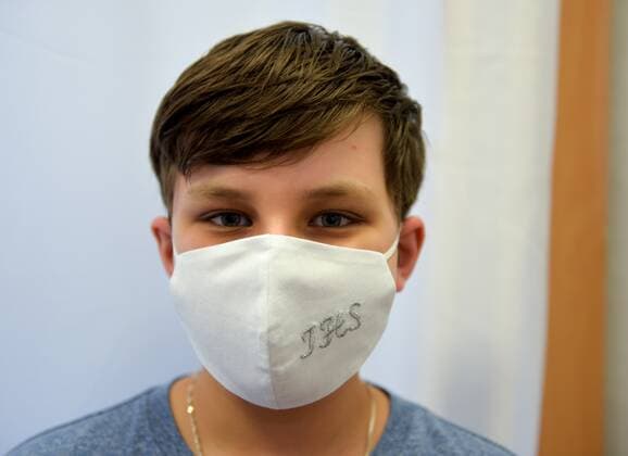 Wedding and First Communion face masks are made during the coronavirus outbreak in Poland Wedding and First Communion face masks are made during the coronavirus outbreak by Elus sewing workshop on May 12, 2020 in Jaroslaw, Poland. EN_01428317_0014 