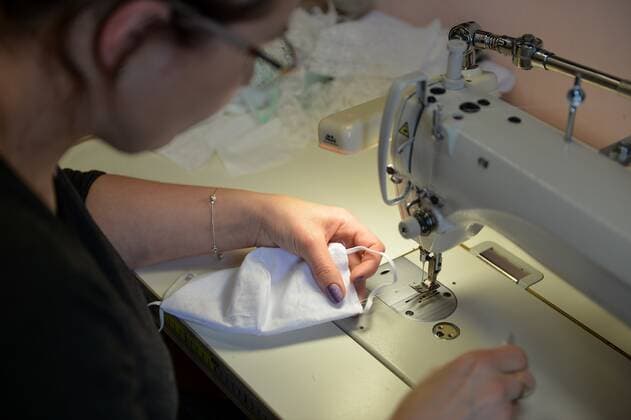 Wedding and First Communion face masks are made during the coronavirus outbreak in Poland Wedding and First Communion face masks are made during the coronavirus outbreak by Elus sewing workshop on May 12, 2020 in Jaroslaw, Poland. EN_01428317_0024 