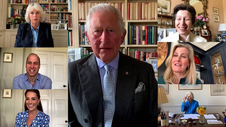 Bilder des Jahres 2020, Entertainment 05 Mai Entertainment Bilder des Tages . 12 05 2020. London, United Kingdom. Pool collage pic of The Prince of Wales, The Duchess of Cornwall, The Duke and Duchess of Cambridge, The Princess Royal, The Countess of Wessex and Princess Alexandra who took part in video calls to health care professionals around the world to mark International Nurses Day  xPoolx xi-Imagesx IIM-21128-0001