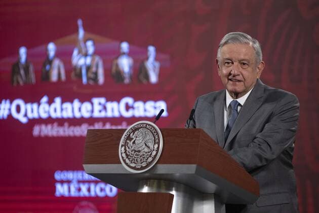 (200514) -- MEXICO CITY, May 14, 2020 (Xinhua) -- Mexican President Andres Manuel Lopez Obrador speaks during a press conference in Mexico City, Mexico, May 13, 2020. Mexico s government on Wednesday announced that it will begin to ease the nationwide lockdown from May 18 to reactivate an economy that ground to a halt two months ago to contain the novel coronavirus (COVID-19) pandemic. (Str Xinhua) MEXICO-MEXICO CITY-COVID-19-LOCKDOWN-EASING 