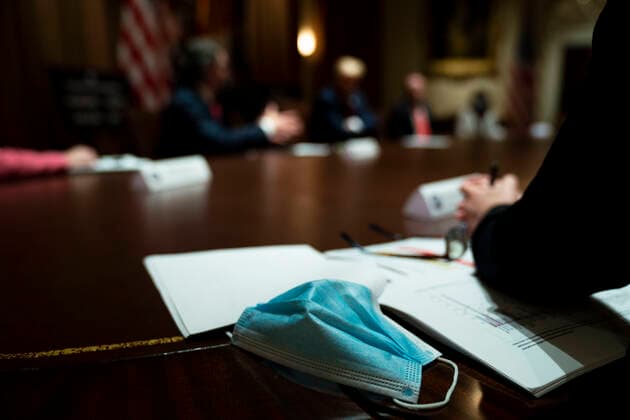 Ambassador Deborah L. Birx, M.D., White House Coronavirus Response Coordinator, has her mask next to her as she attends United States President Donald J. Trump s meeting with Governor Jared Polis (Democrat of Colorado) and Governor Doug Burgum (Republican of North Dakota) in the Cabinet Room of the White House in Washington, DC, Wednesday May 13, 2020. Copyright: xDougxMillsx xPoolxviaxCNPx MediaPunchx