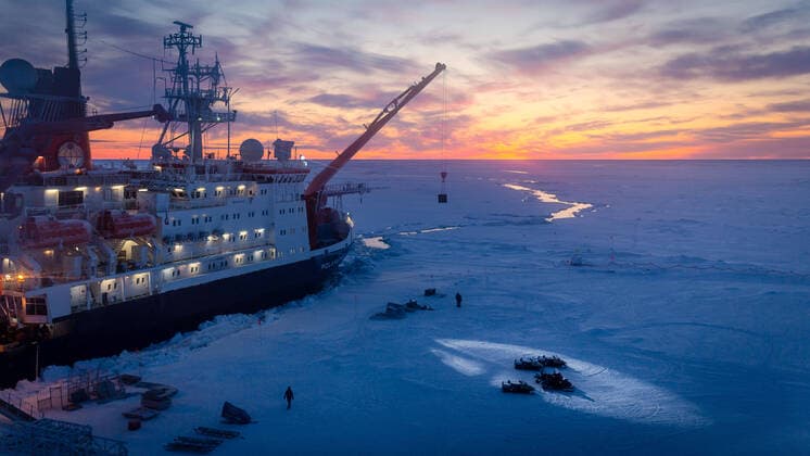 October 11, 2019, Arctic Sea, Arctic: Crack in front of Polarstern at the ice camp. MOSAiC is the largest polar expedition in history: in September 2019, the German research icebreaker Polarstern has set sail from Tromso, Norway, to spend a year drifting through the Arctic Ocean, trapped in ice. The goal of the MOSAiC expedition is to take the closest look ever at the Arctic as the epicenter of global warming and to gain fundamental insights that are key to better understand global climate change. Hundreds of researchers from 20 countries are involved in this exceptional endeavor. Following in the footsteps of Fridtjof Nansen s ground-breaking expedition with his wooden sailing ship Fram in 1893-1896, the MOSAiC expedition will bring a modern research icebreaker close to the north pole for a full year including for the first time in polar - ZUMAz03_ 20191011_rep_z03_120 Copyright: xStefanxHendricksx