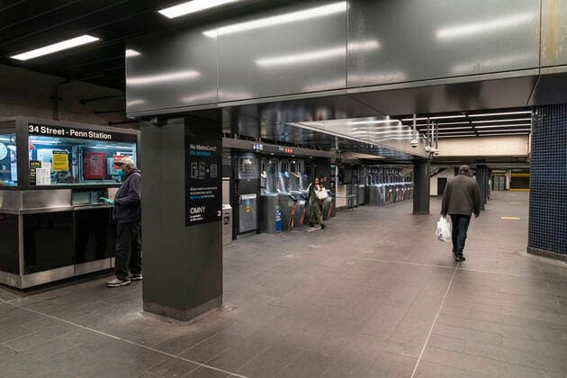 Life in New York City amid coronavirus outbreak Usually bustling and now almost empty Penn Station subway station in Manhattan amid COVID-19 pandemic New York New York United States Copyright: LevxRadin