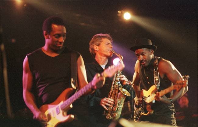 27 Jazz: Hiram Bullock (g), David Sanborn (sax) und Markus Miller (b), Konzert 97, Musik, *** 27 Jazz Hiram Bullock g , David Sanborn sax and Markus Miller b , Concert 97, music, Copyright: xPOP-EYE Morlokx 00007822_00007822
