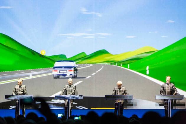 19 Konzert: Kraftwerk (vlnr: Audio Operator Ralf H?tter, Audio Operator Henning Schmitz, Audio Operator Fritz Hilpert, Video Operator Falk Grieffenhagen) am ersten Abend ihrer 3D-Konzertreihe Der Katalog - 1 2 3 4 5 6 7 8 live in der Neuen Nationalgalerie am 06. Januar 2015 in Berlin. Mit dem Aufttritt von Kraftwerk verabschiedet sich die Neue Nationalgalerie von dem Gebaeude, das ab Januar fuer eine mehrjaehrige Sanierung schliessen wird. Elektro, Elektro-Pioniere, Mueum, Autobahn, Musik Berlin Deutschland, Germany *** 19 Concert Kraftwerk vlnr Audio Operator Ralf H tter, Audio Operator Henning Schmitz, Audio Operator Fritz Hilpert, Video Operator Falk Grieffenhagen on the first evening of their 3D concert series The Catalogue 1 2 3 Copyright: xPOP-EYEx xBenxKriemannx 10006061_Kraftwerk_0021