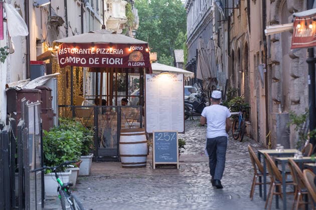 Italy: Restaurants reopened in Rome Restaurant near Campo dei Fiori in Rome Some restaurants in the center of Rome have reopened after the decree of the Italian government. Some also started making an aperitif. Roma Italy Copyright: MatteoxNardone