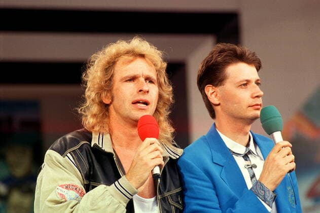 2 Talkshow: Thomas Gottschalk mit Günther Jauch, TV Moderatoren und Werbeträger, *** 2 Talk show Thomas Gottschalk with Günther Jauch, TV presenters and advertising media, Copyright: xBRIGANI-ART Heinrichx 00009581_00009581