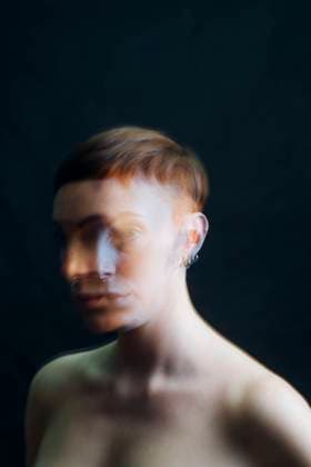 Double exposure portrait of nude young woman in studio model released Symbolfoto MEUF00546