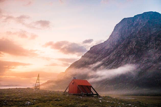 Emergency shelter below mountain in Akshayak Pass. Pangnirtung, NU, Canada CR_JDIP200331-320769-01