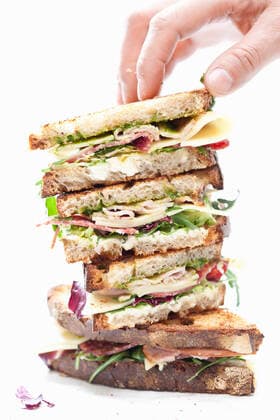 stack of sandwiches on white background Reykjavík, Iceland CR_THHE200515B-395274-01,model released, Symbolfoto ,property released