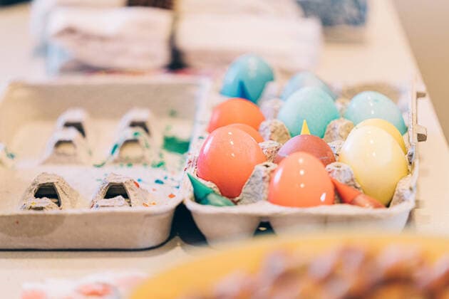 Colorful Easter eggs in egg carton Boise, ID, United States CR_TORO200504-363280-01