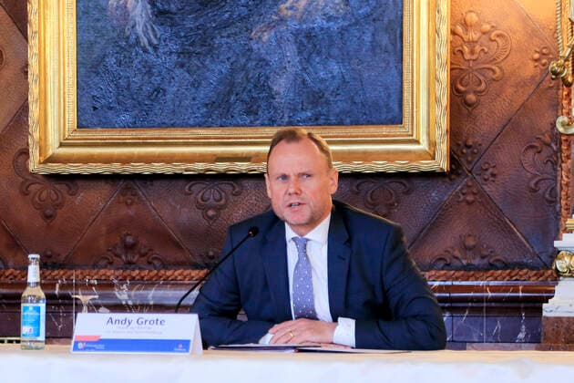 Andy Grote bei der Pressekonferenz zum Hamburger Verfassungsschutzbericht für das Jahr 2019 im Kaisersaal im Rathaus Hamburg. Hamburg, 05.06.2020