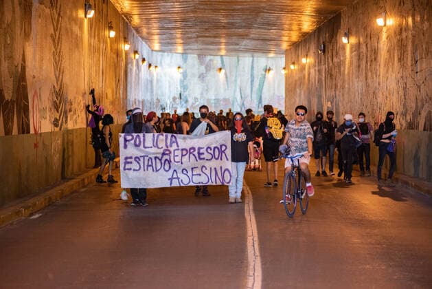 June 8, 2020, Xalapa, Veracruz, Mo xico: Hooded people and anarchists protest in the city of Xalapa in order to demand justice for the murder of Carlos Navarro, who lost his life within the state police separatives after being arrested. These protests join the international movement against police violence Xalapa MÃ xico - ZUMAqp1_ 20200608_zip_qp1_014 Copyright: xHectorxAdolfoxQuintanarxPerezx