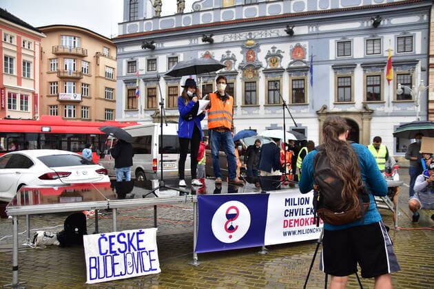 Protest of Million Moments for Democracy NGO against government steps not only during coronavirus epidemic starts at Ceske Budejovice, Czech Republic, on Tuesday, June 9, 2020. Protesters will keep two-metre distances among themselves. (CTKxPhoto HonzaxJan) CTKPhotoF202006091438701