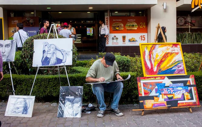 IMAGO Creative: Stadt-Dichotomien Street painter, GÃ nova street, Pink zone, Mexico City, Mexico Mexico City mexico federal district Mexico Copyright: xLucasxVallecillosx-xVWPicsx LVM-Mx.Df.5156
