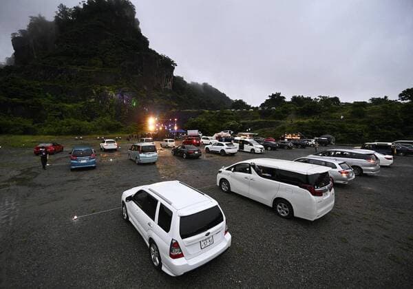 Drive-in music festival in Japan A test event for a drive-in music festival, launched as Japan s music industry has been hit hard by the coronavirus pandemic, is held in a mountainous area in Tochigi, eastern Japan, on June 13, 2020. 